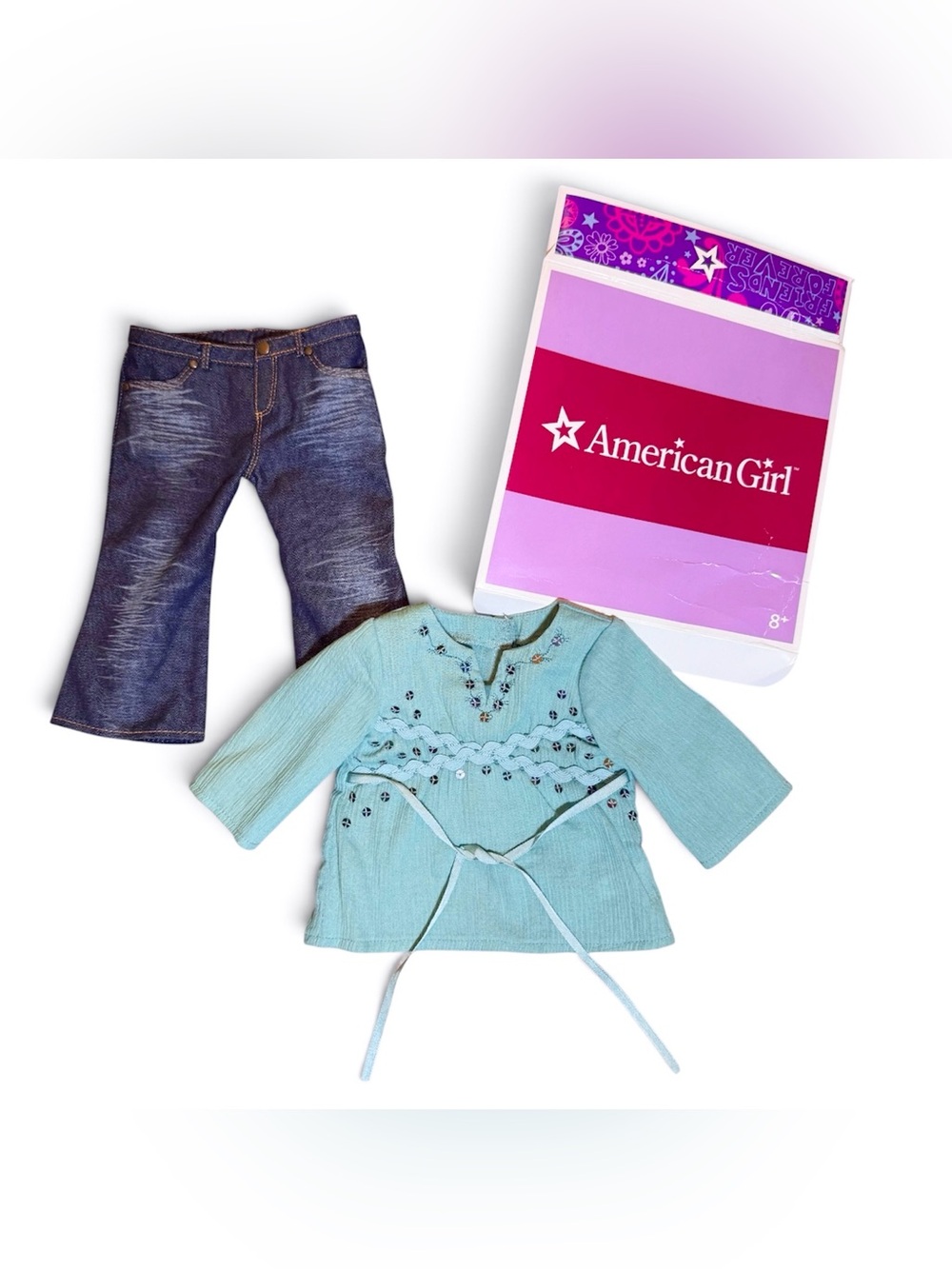 American Girl Doll Blue Sparkly Tunic Top & Jeans Outfit Set 2006 & Original Box